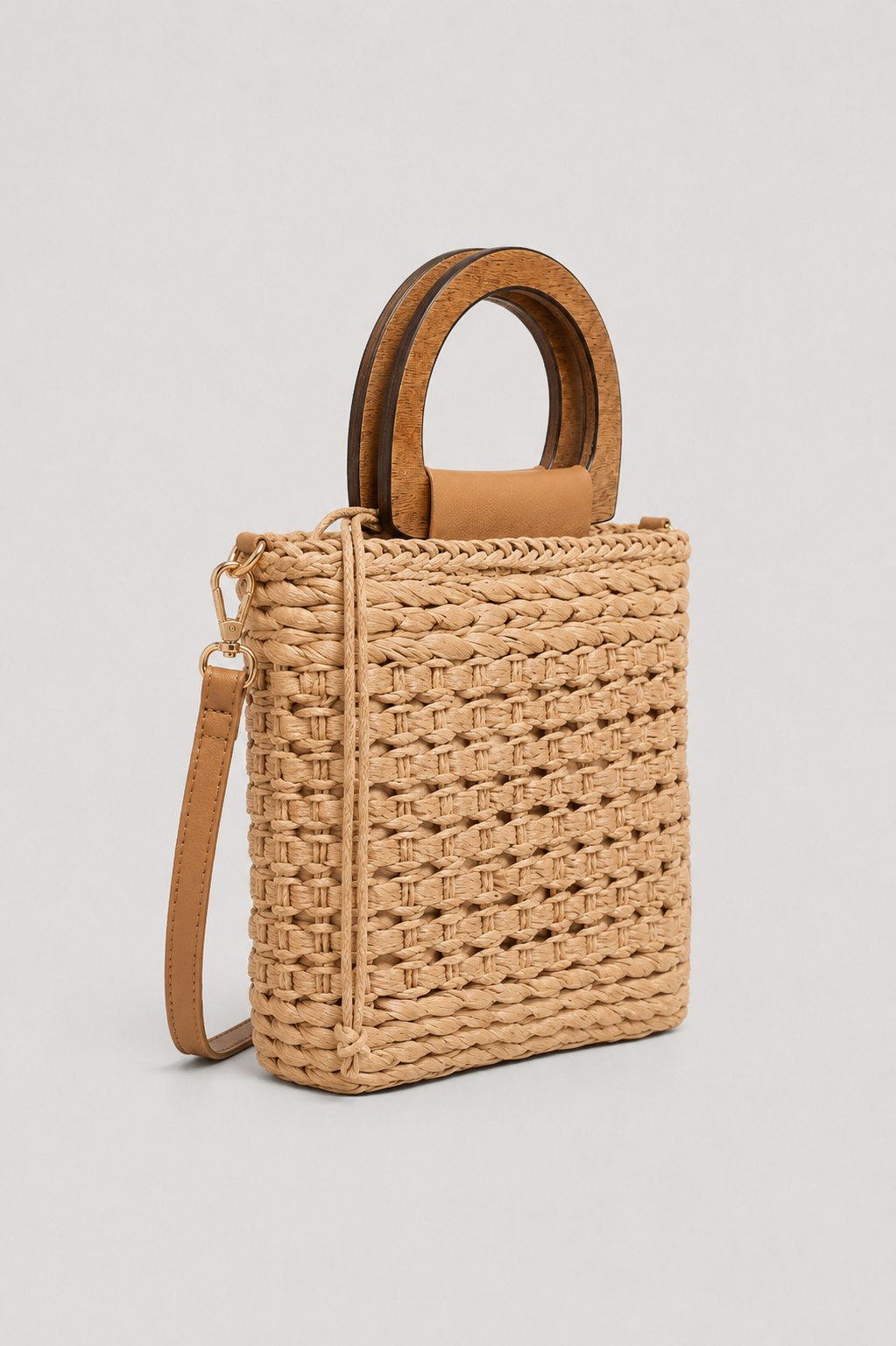 Woven-Style Basket Shoulder Bag