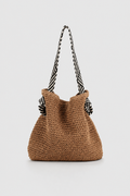 Woven Straw Hobo Bag with Patterned Knot Strap