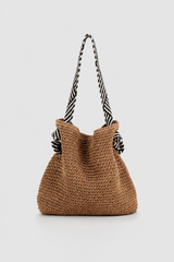 Woven Straw Hobo Bag with Patterned Knot Strap