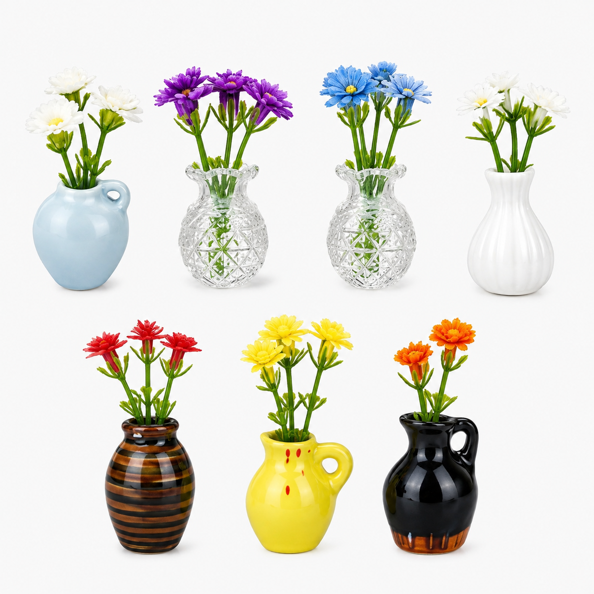Mini Magnetic Ceramic Vases Fridge Magnets (12 Pieces)