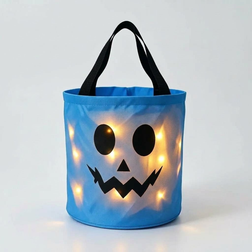 LED Pumpkin Candy Basket with Handle for Halloween
