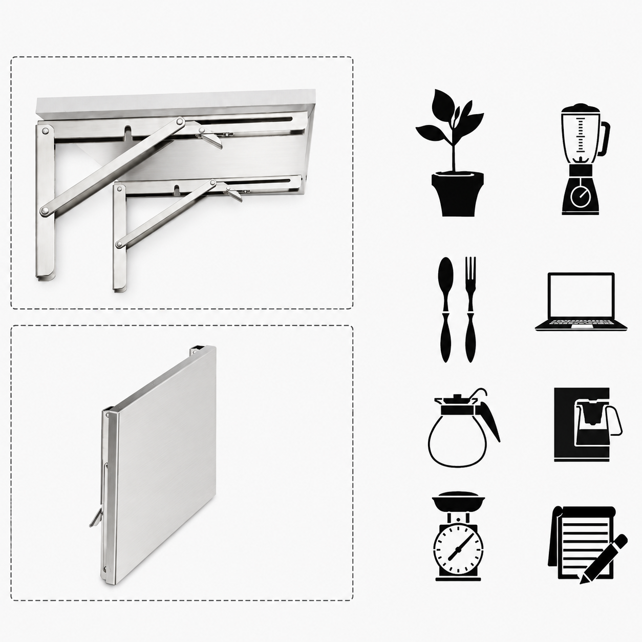 Foldable Wall Shelf Brackets - Set of 2, Space-saving and Practical