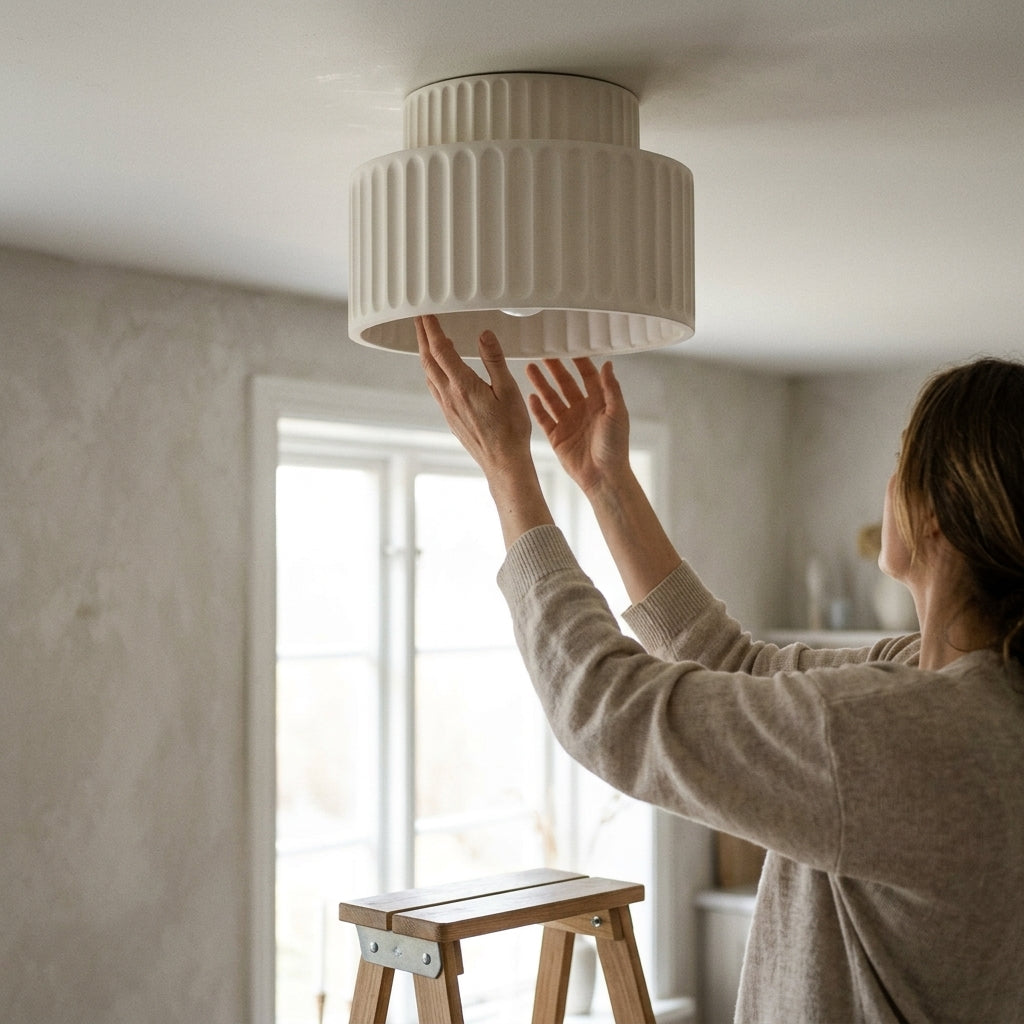Ribbed Ceiling Lamp - Two-Tier Drum Design