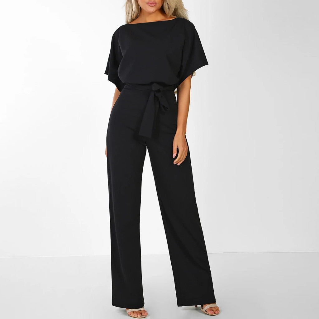 Women's Elegant Belted Jumpsuit - Wide Leg One-Piece