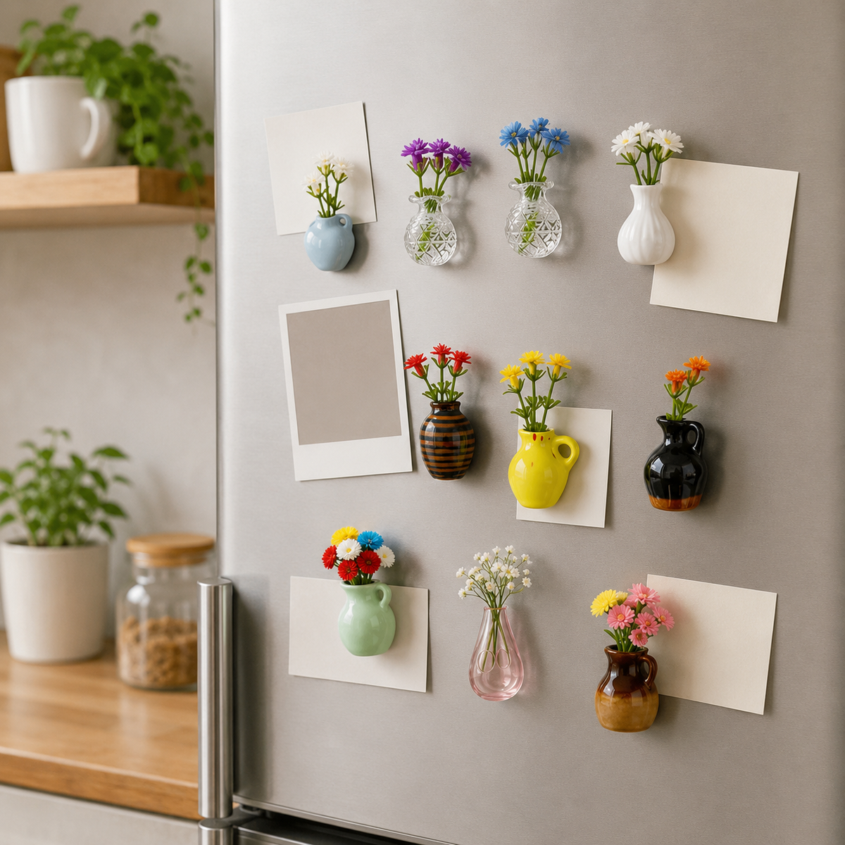 Mini Magnetic Ceramic Vases Fridge Magnets (12 Pieces)