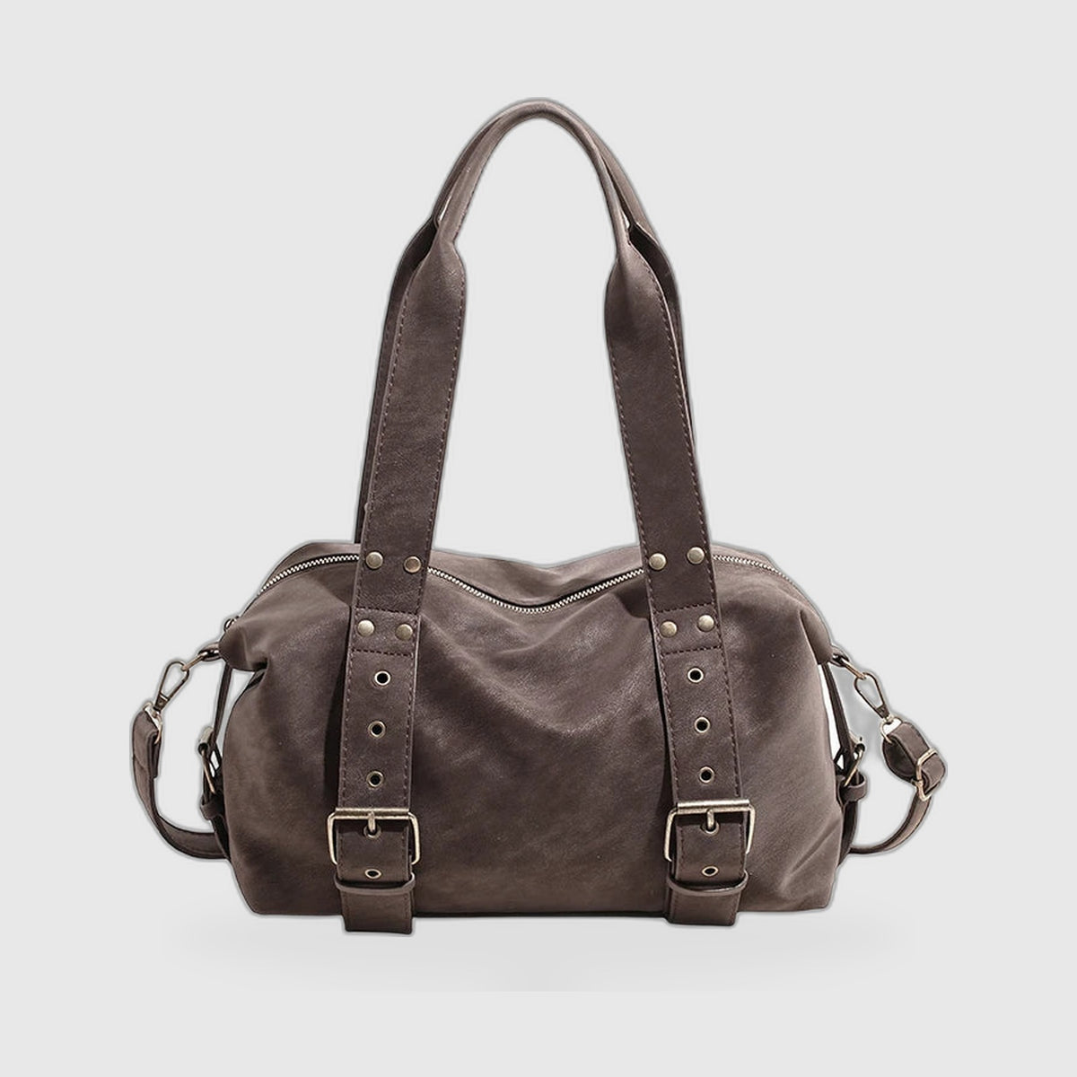 Structured Baguette Shoulder Bag – Studded Vegan Leather