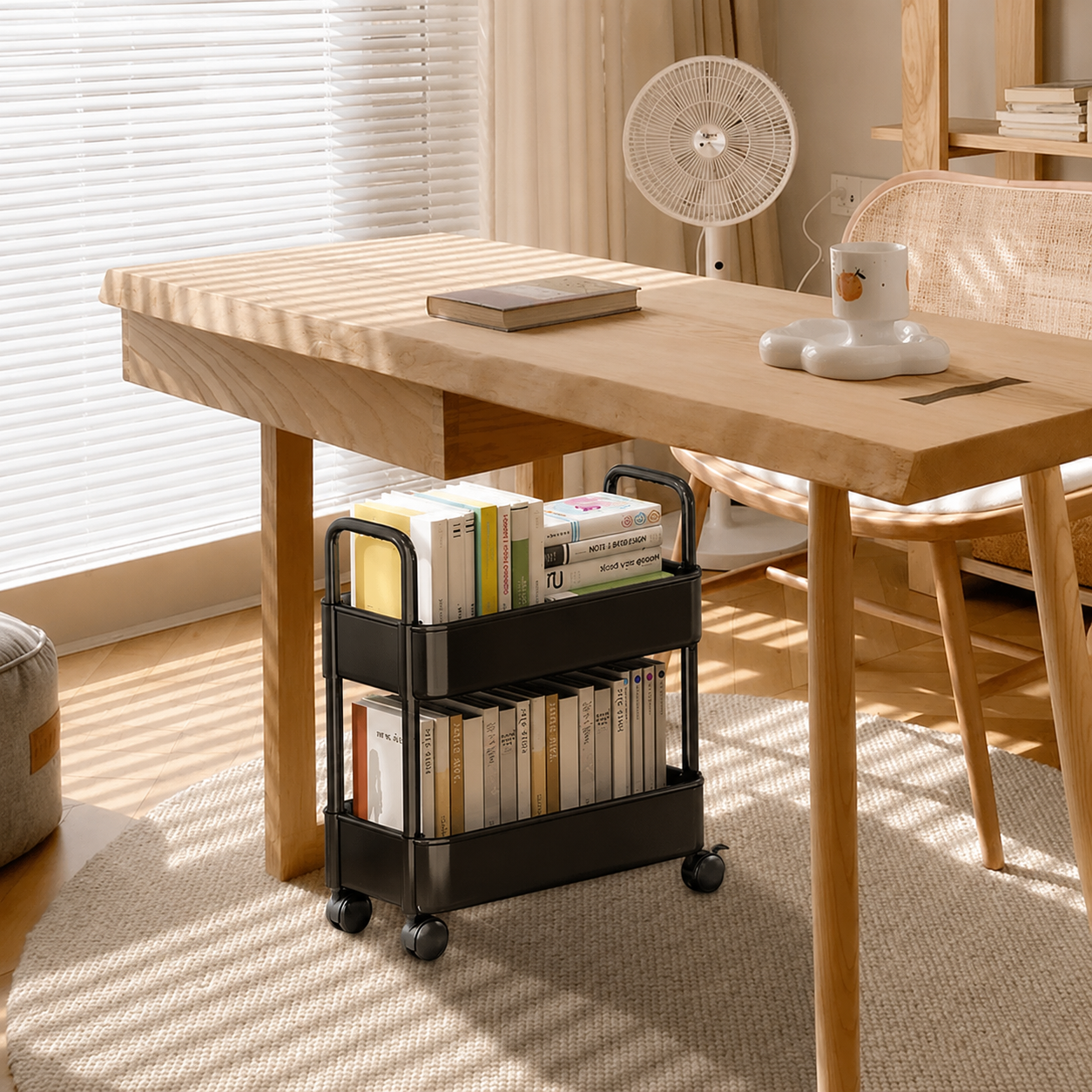 Mobile Bookshelf Cart with Wheels - Book Storage and Organization
