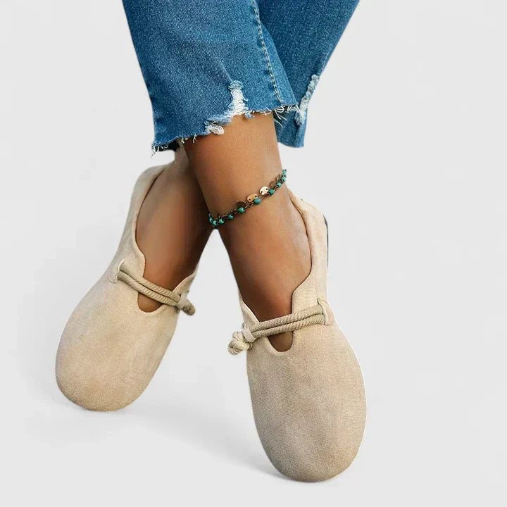 Women’s Wide Toe Box Suede Flats – Rope Strap Slip-On Comfort Loafers