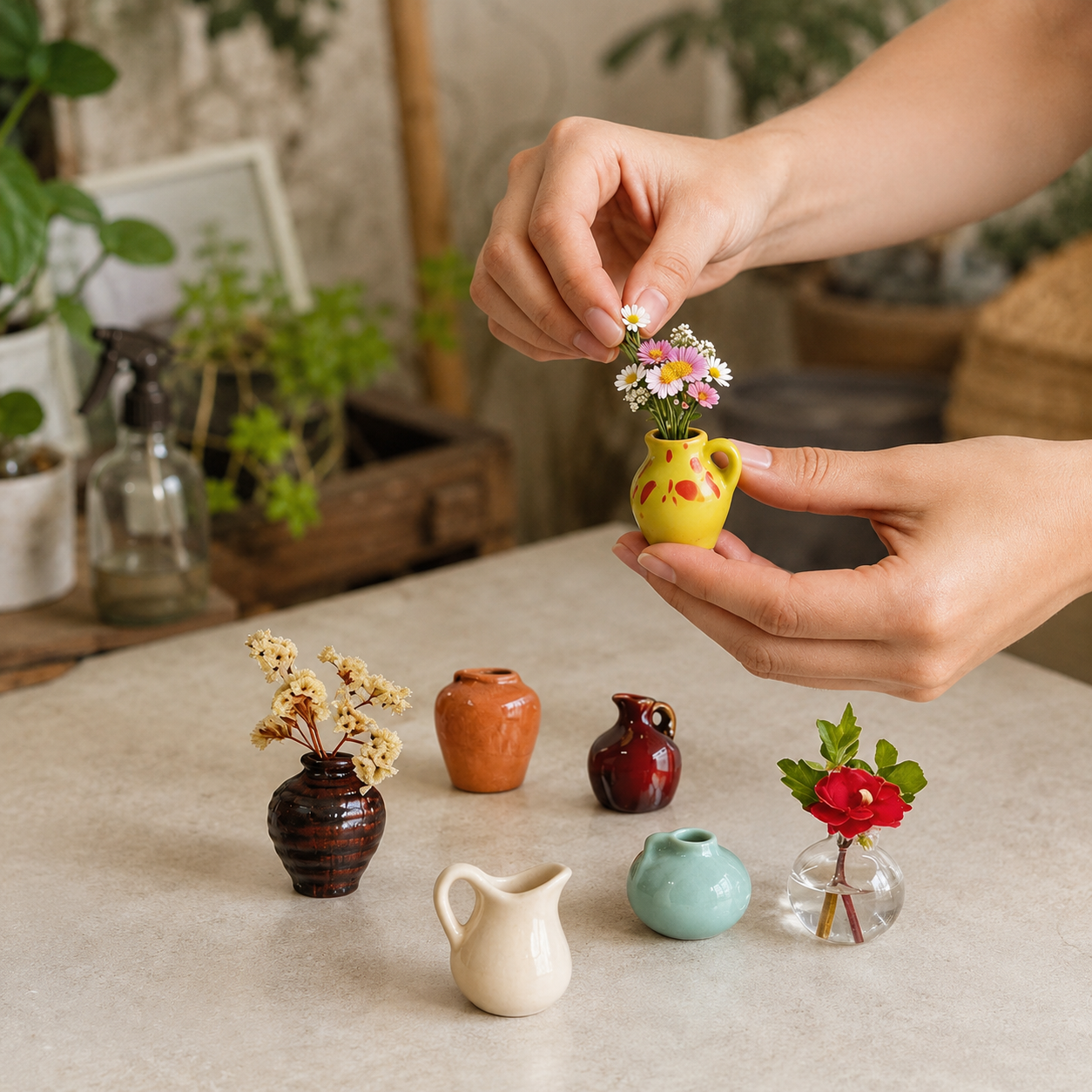 Mini Magnetic Ceramic Vases Fridge Magnets (12 Pieces)