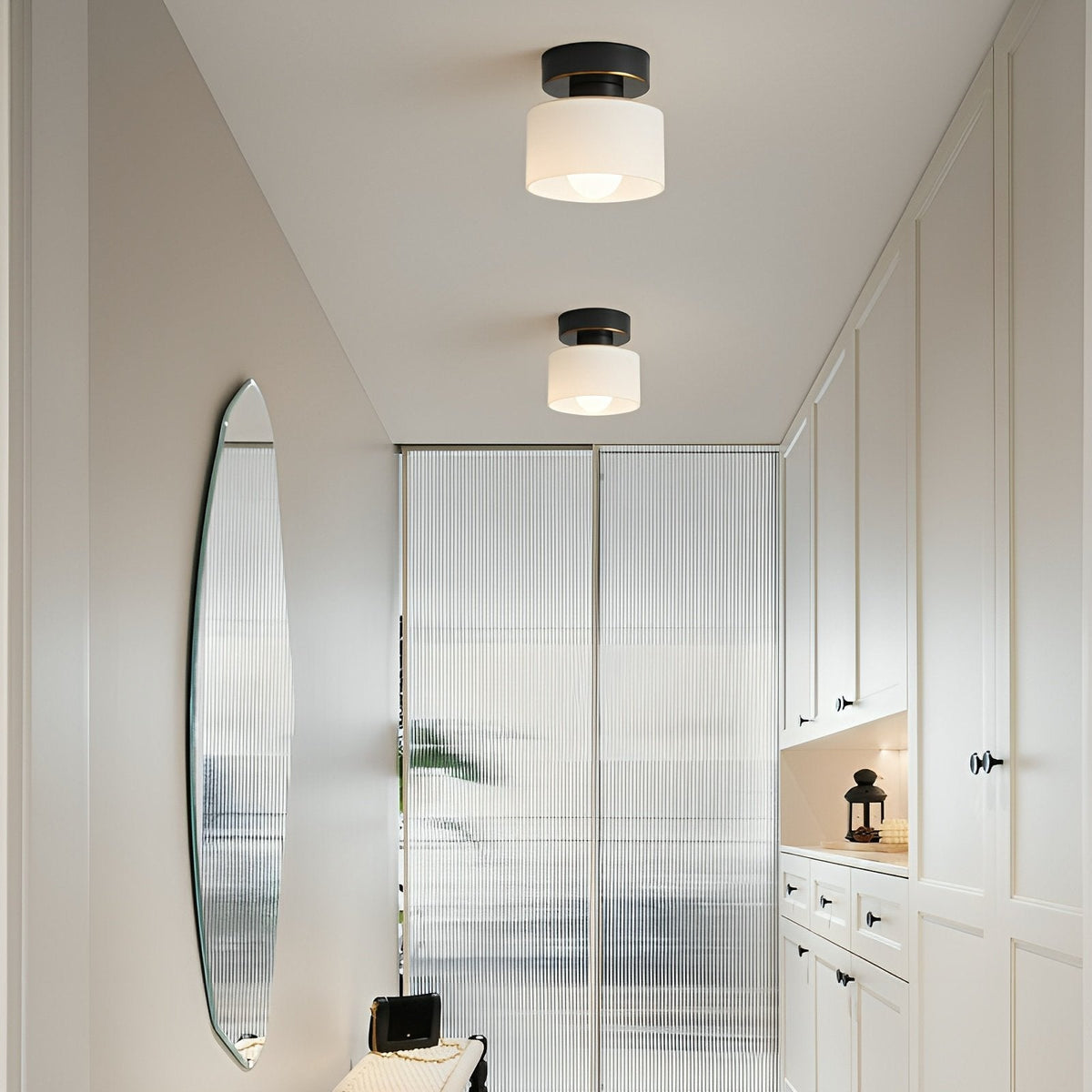 Bauhaus Geometric Alabaster Semi-Flush Ceiling Light Drum
