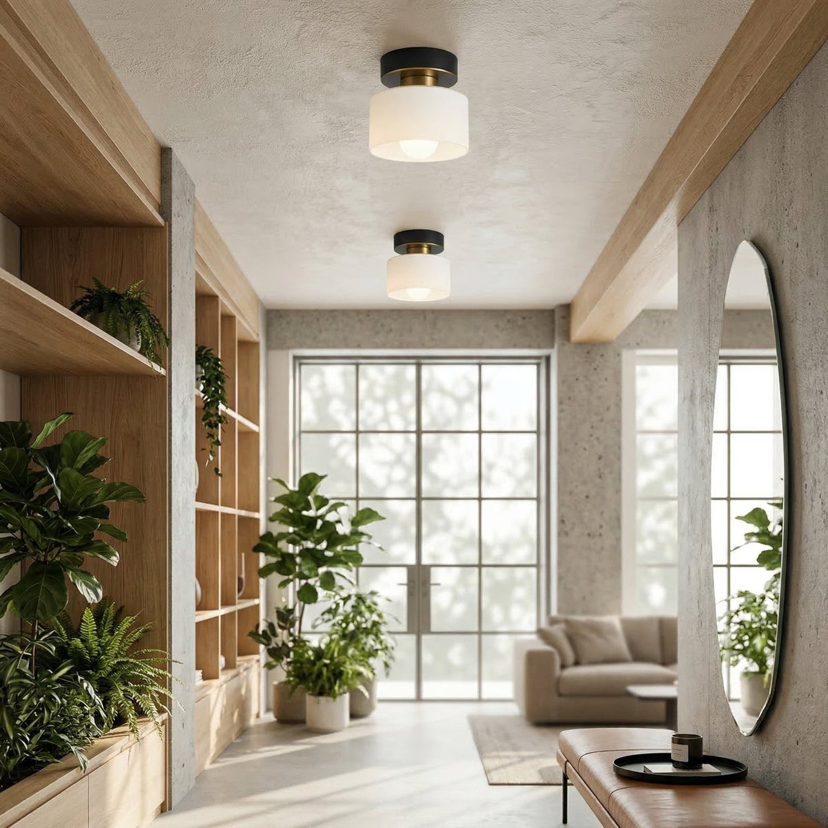 Bauhaus Geometric Alabaster Semi-Flush Ceiling Light Drum
