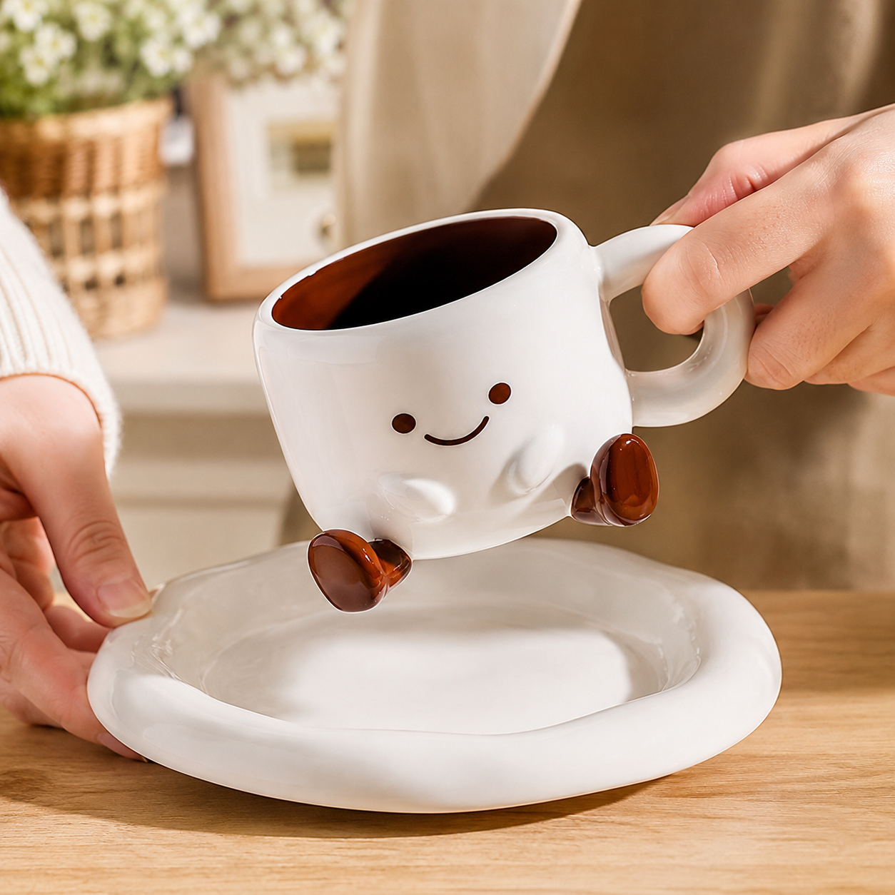 Hand-Painted Cartoon Ceramic Cup & Saucer Set