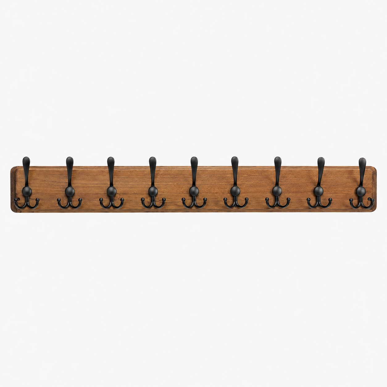 Wall-Mounted 10 Tri-Hook Solid Wood Coat Rack
