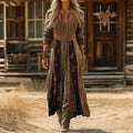 Women's Boho Long-Sleeve V-Neck Maxi Dress – Boho