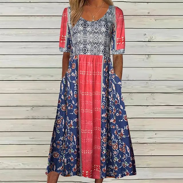 Women's Boho Floral Short-Sleeve Square-Neck Maxi Dress – Boho Floral