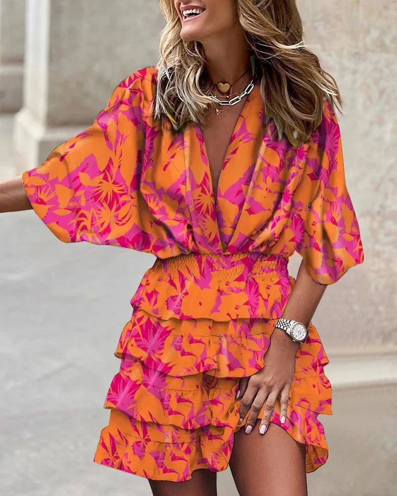 Women's Boho Floral V-Neck Mini Dress – Boho Floral