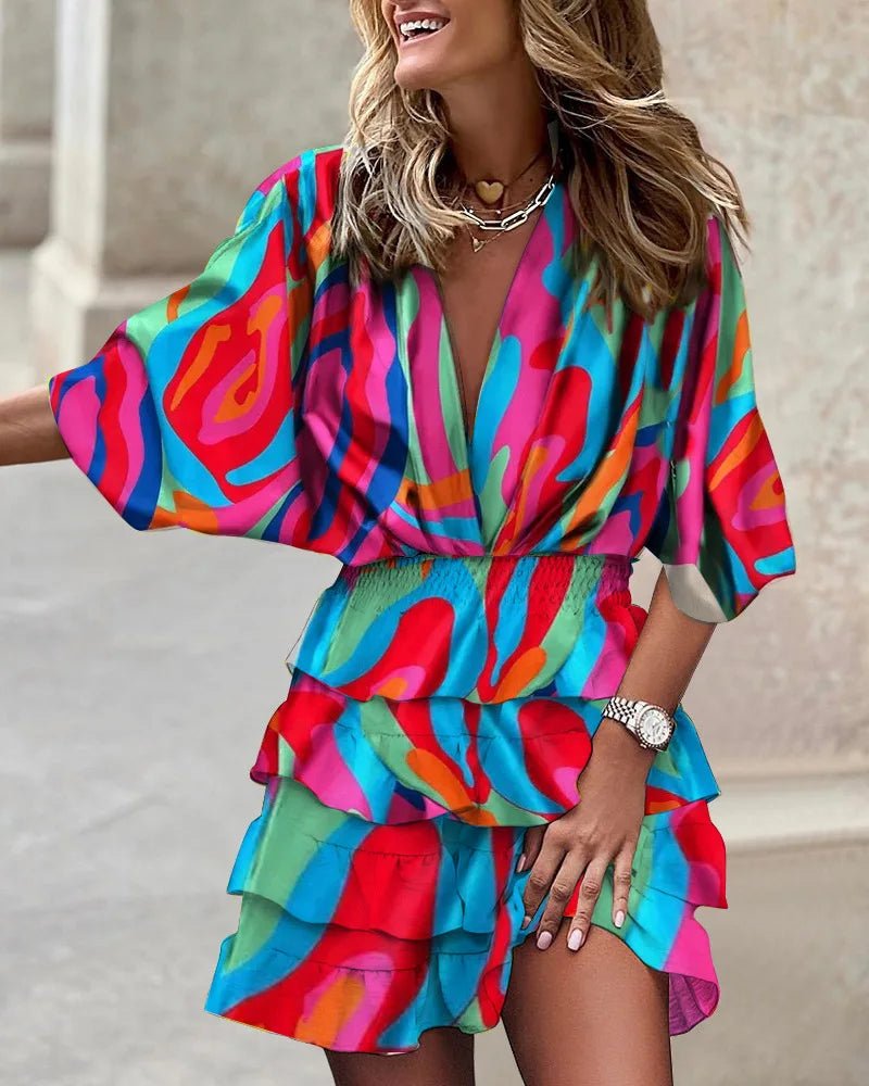 Women's Boho Floral V-Neck Mini Dress – Boho Floral
