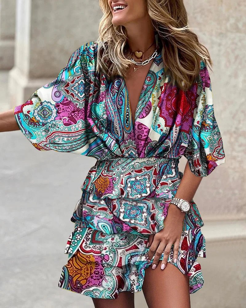 Women's Boho Floral V-Neck Mini Dress – Boho Floral