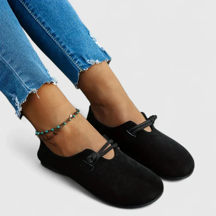 Women’s Wide Toe Box Suede Flats – Rope Strap Slip-On Comfort Loafers