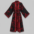 Cotton Kimono Bathrobe with Reversible Leaf Pattern