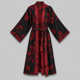 Cotton Kimono Bathrobe with Reversible Leaf Pattern