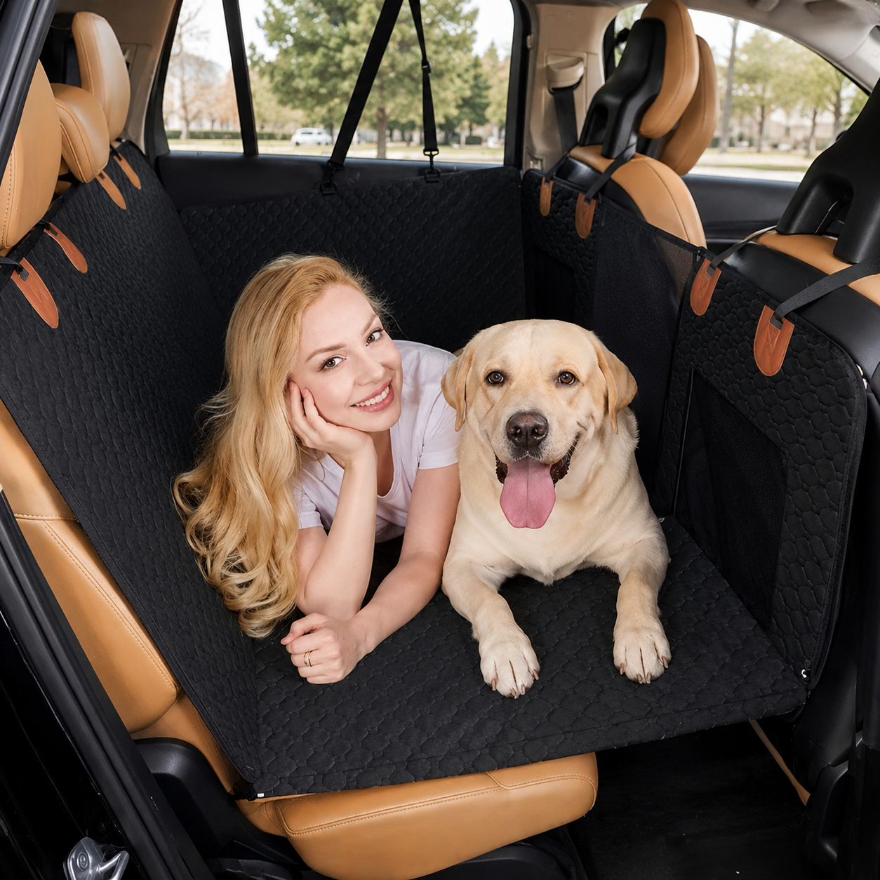 Waterproof Black Car Seat Cover for Dogs - Universal, Extendable, Non-Slip, Full Protection