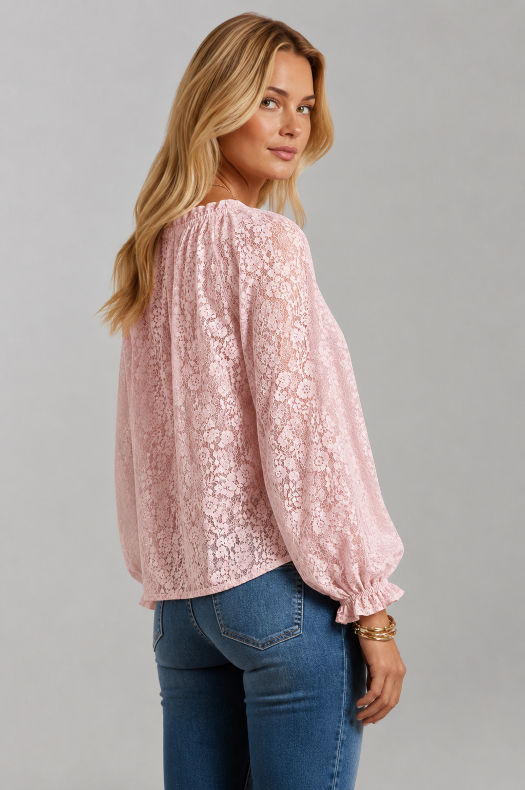 Women's Blouse with Lace Detail and Tied Neckline