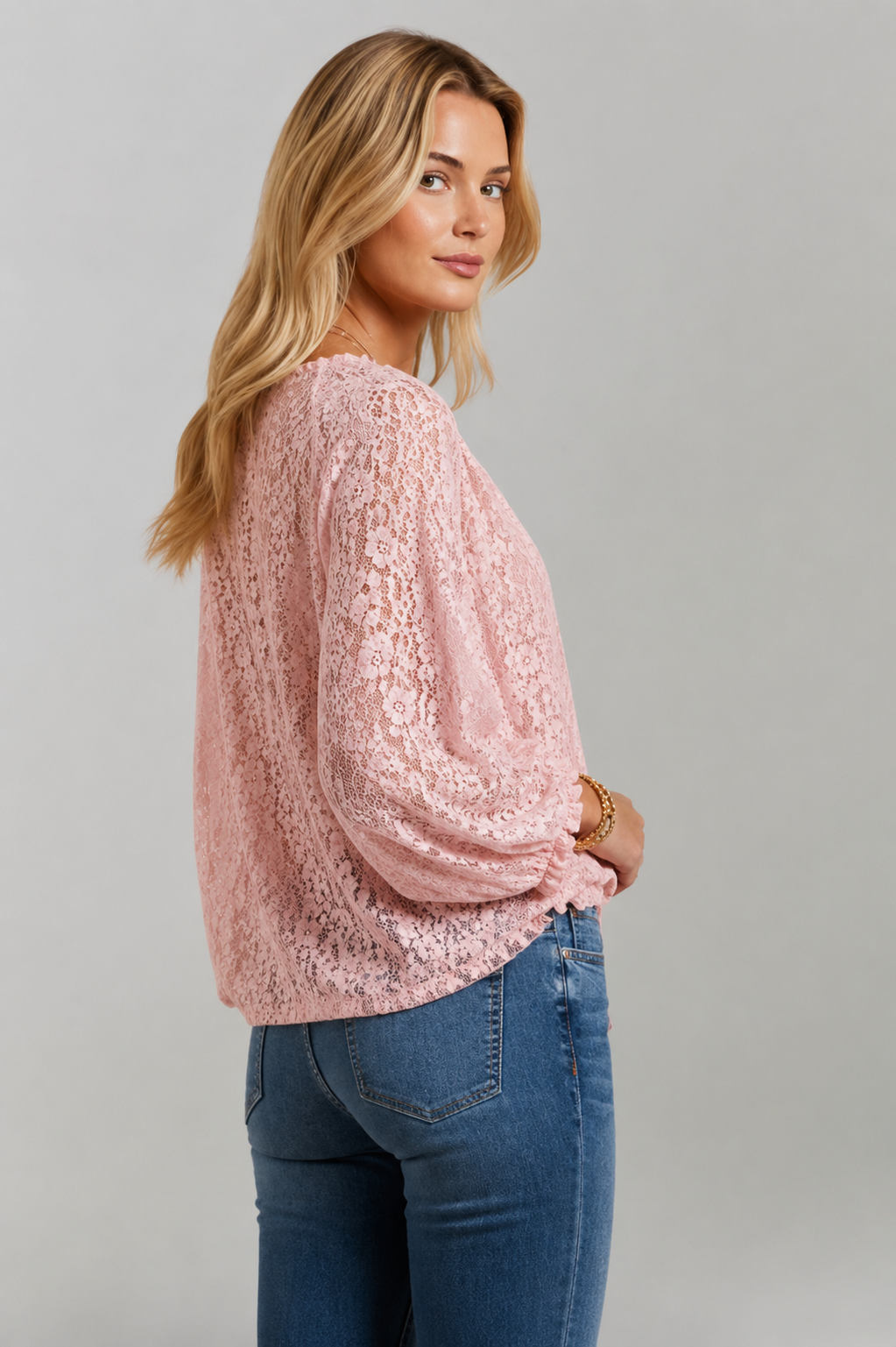Women's Blouse with Lace Detail and Tied Neckline