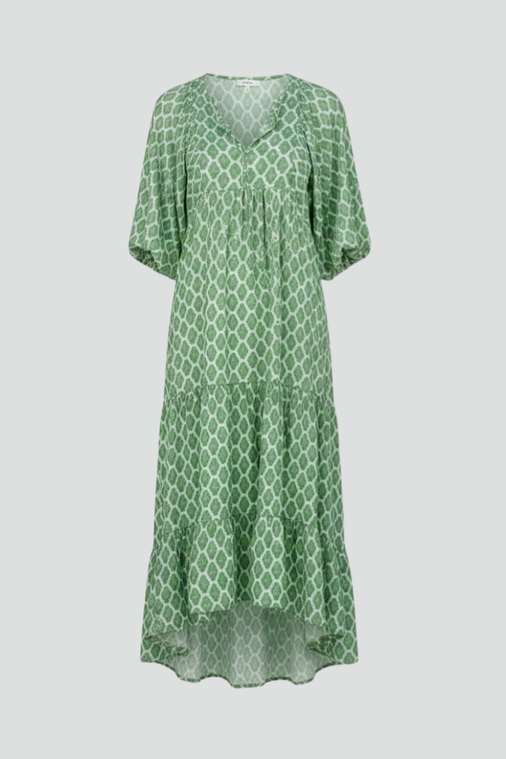 Women's Dress with V-Neck and Short Sleeves in Light Green | Roselva