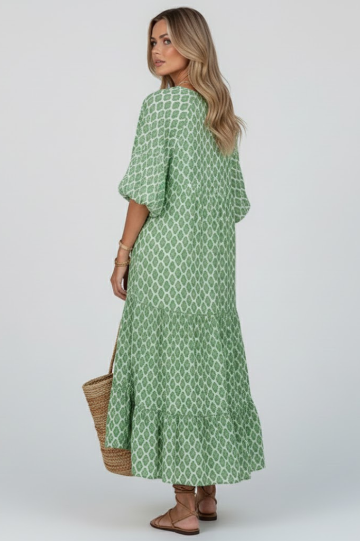 Women's Dress with V-Neck and Short Sleeves in Light Green - View 5.0 | Roselva