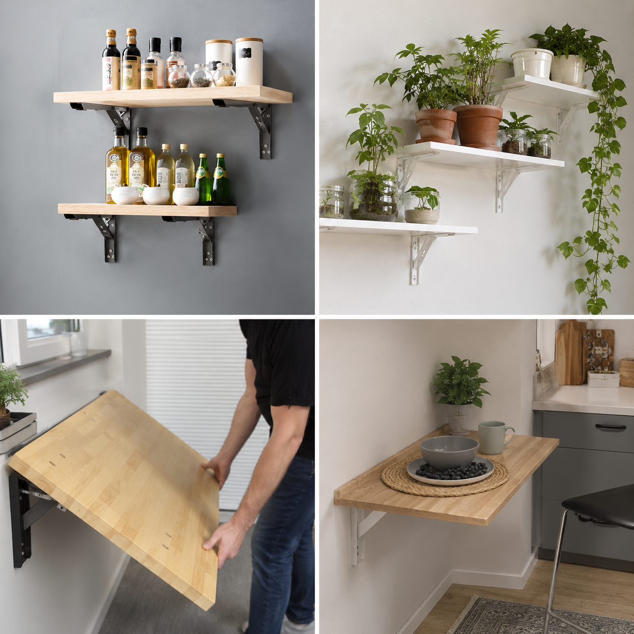 Foldable Wall Shelf Brackets - Set of 2, Space-saving and Practical