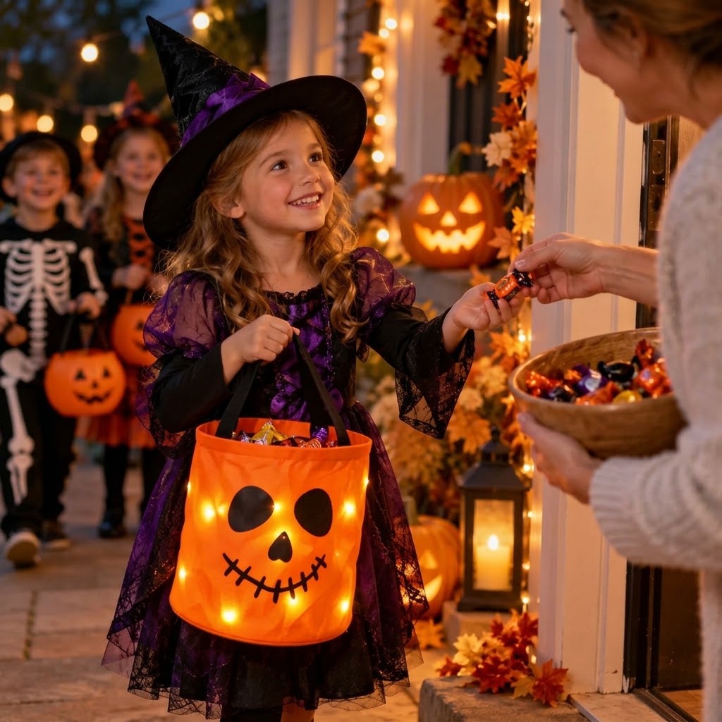 LED Pumpkin Candy Basket with Handle for Halloween