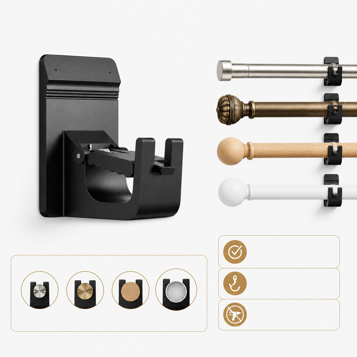 No-Drill Curtain Rod Brackets (Pair)
