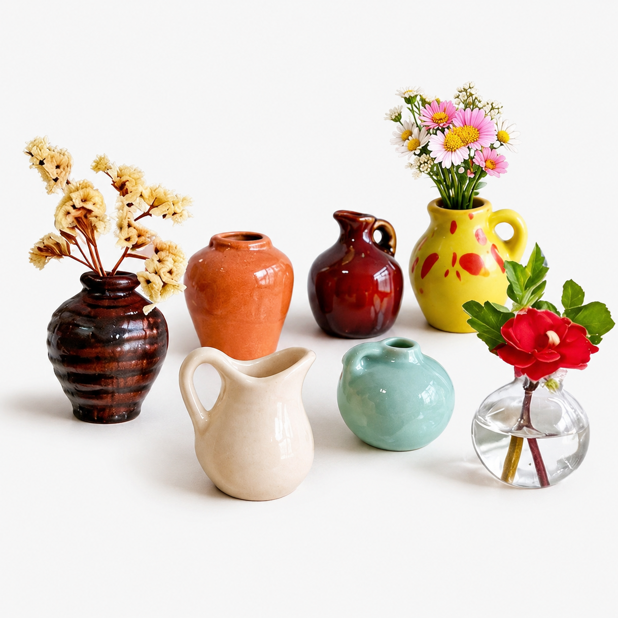 Mini Magnetic Ceramic Vases Fridge Magnets (12 Pieces)