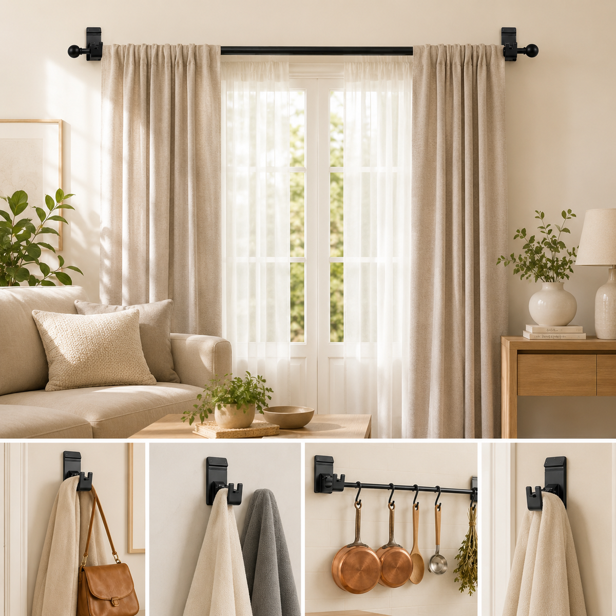 No-Drill Curtain Rod Brackets (Pair)