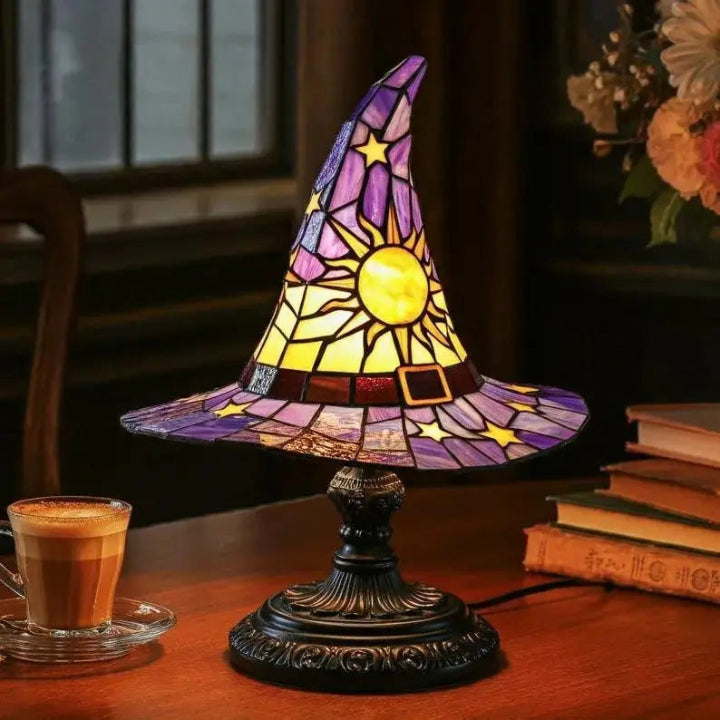 Witch Hat Stained Glass Lamp - Handcrafted Warm Light