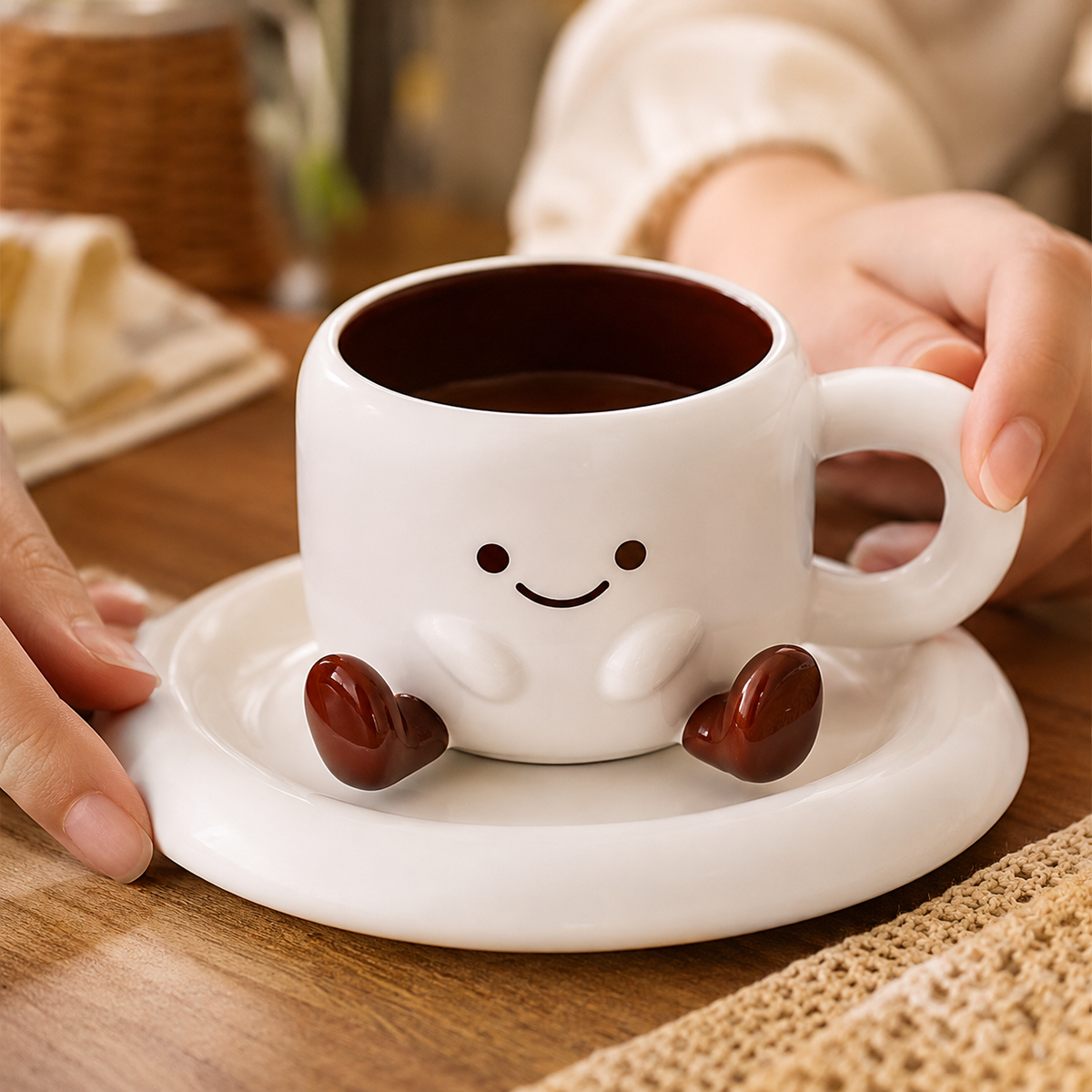 Hand-Painted Cartoon Ceramic Cup & Saucer Set