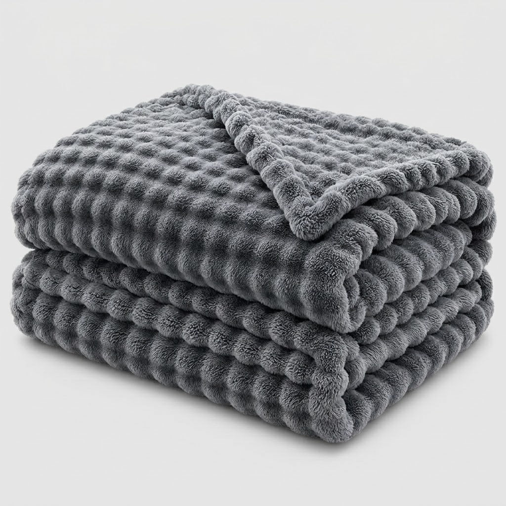 Textured Coral Fleece Throw Blanket for Sofa and Bed