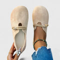 Women’s Wide Toe Box Suede Flats – Rope Strap Slip-On Comfort Loafers