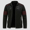 Men's Biker Jacket in Faux Leather with Contrast Stripe Detail
