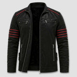 Men's Biker Jacket in Faux Leather with Contrast Stripe Detail