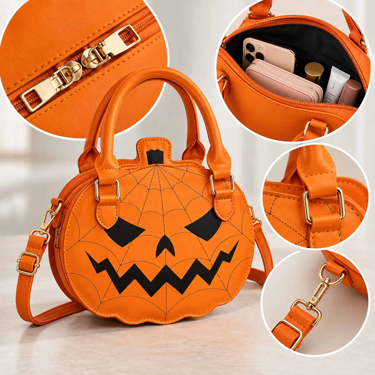 Pumpkin Faux Leather Handbag - Halloween Accessory