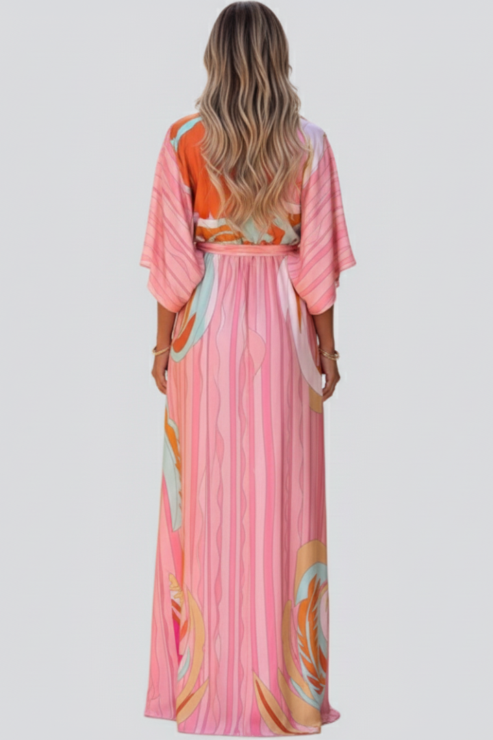 Women's Dress with V-Neck and Belt in Pink - View 5.0 | Roselva
