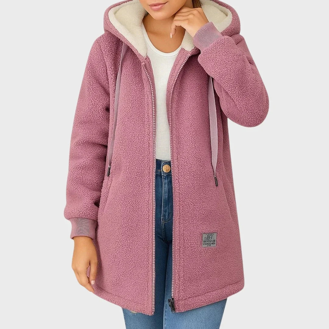 Women's Hooded Teddy Jacket with Zip Closure
