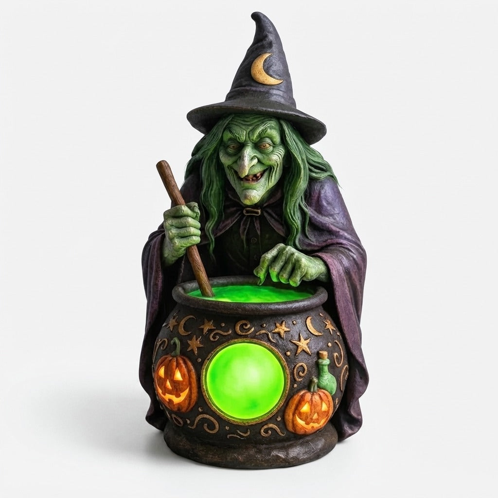 Witch Cauldron Resin Table Lamp with Neon Green LED