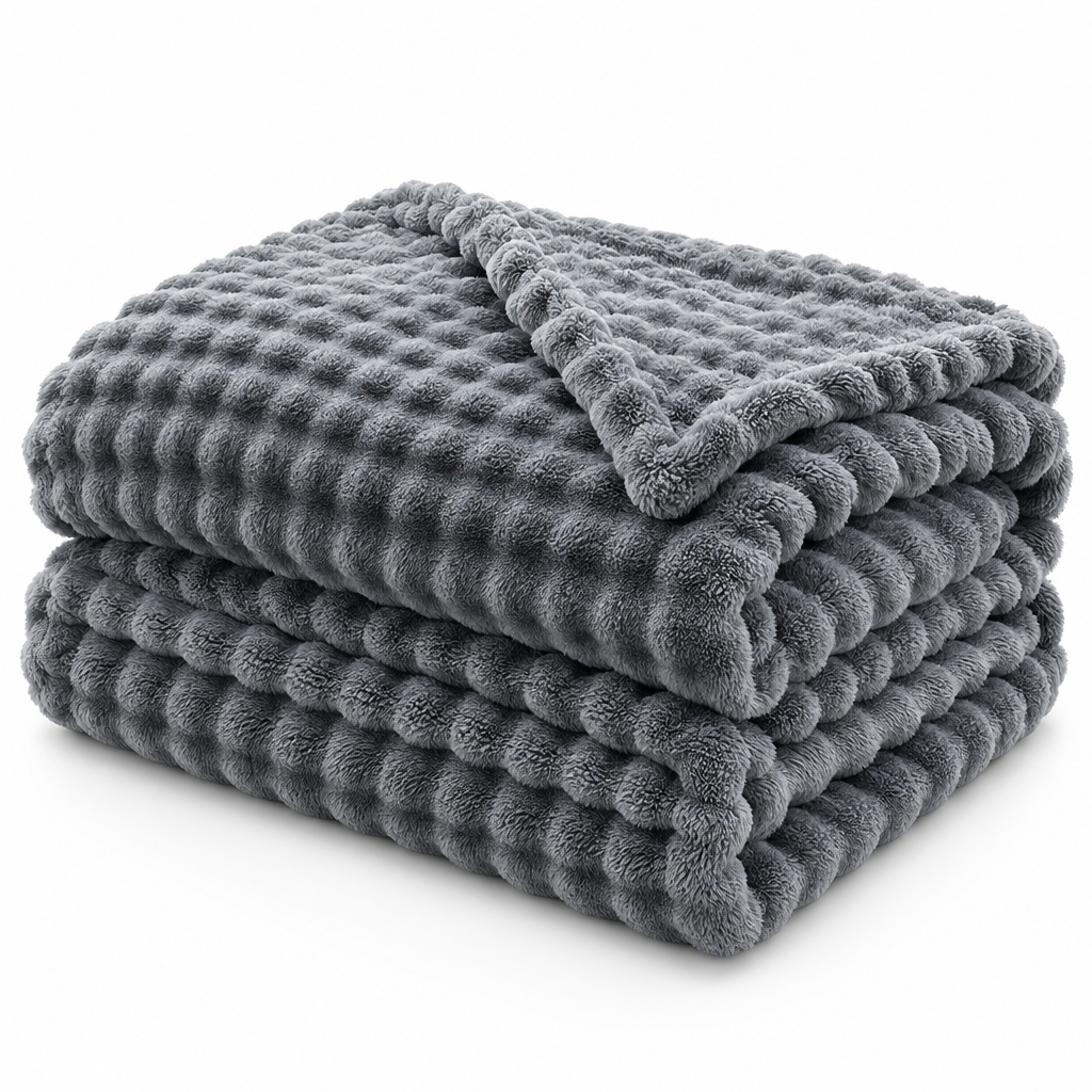 Textured Coral Fleece Throw Blanket for Sofa and Bed
