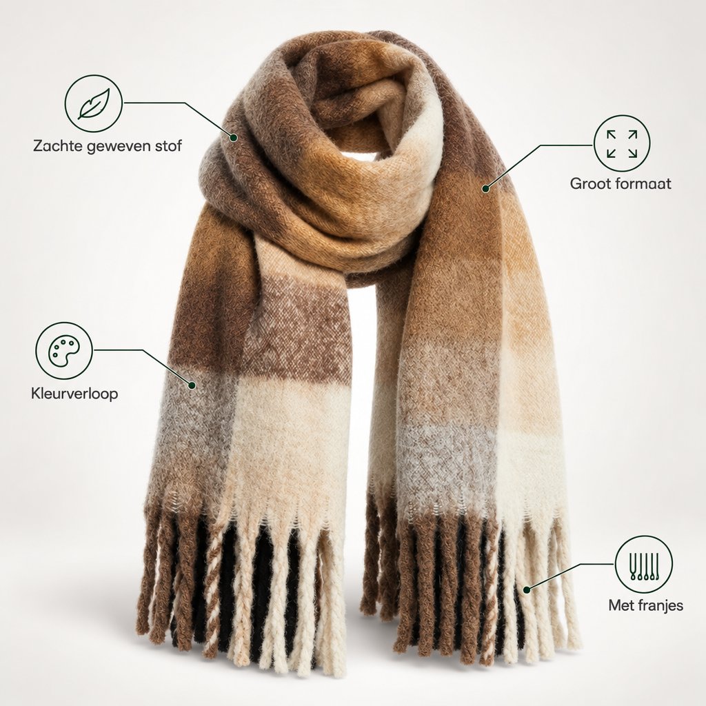 Women's Oversized Winter Scarf with Gradient Color and Fringe