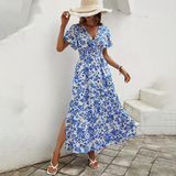 Dame Boho Kortærmet V-hals Midi-kjole – Boho