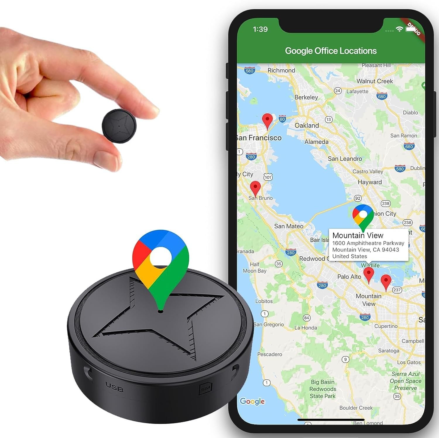 Kompakt GPS-enhed for biler, tilbyder realtidssporing og tyverisikring.