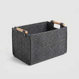 Foldable Large Felt Firewood Storage Basket with Wooden Handles